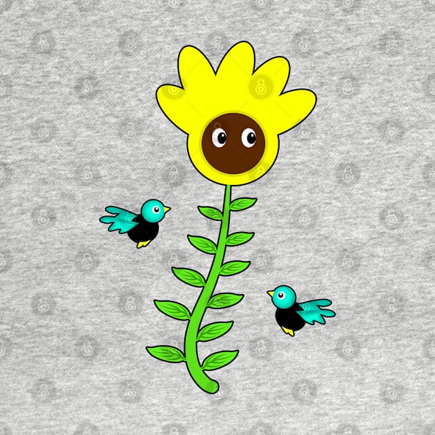 Cute Sunflower And Blue Birds by vnteees1